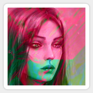 ICE CREAM Sweet Pink and Green Portrait Glitch Art Sticker